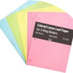 3 hole punched, colored loose leaf paper